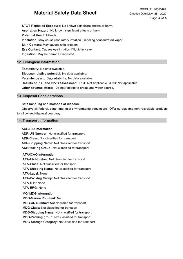 Material Safety Data Sheet