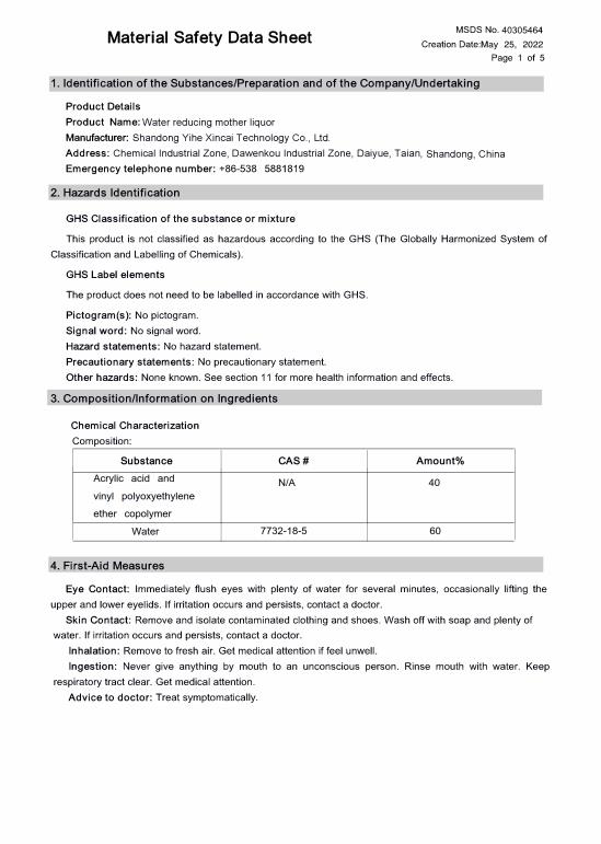 Material Safety Data Sheet